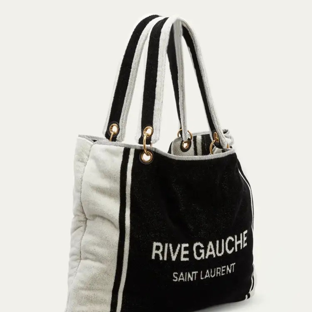 Saint Laurent Black and White Rive Gauche Canvas Tote - Picture 8 of 12